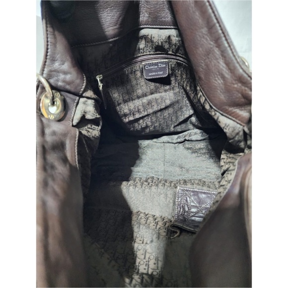 Authentic CHRISTIAN DIOR Cannage Quilted Lambskin Leather Soft Hobo Bag Brown - Picture 12 of 15